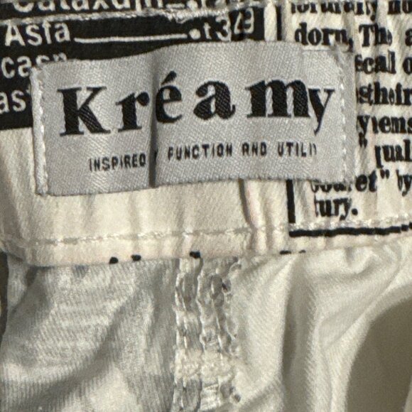 Kreamy Graphic Print Cargo Jeans White Newsprint 40 x 29 Streetwear - Picture 7 of 7